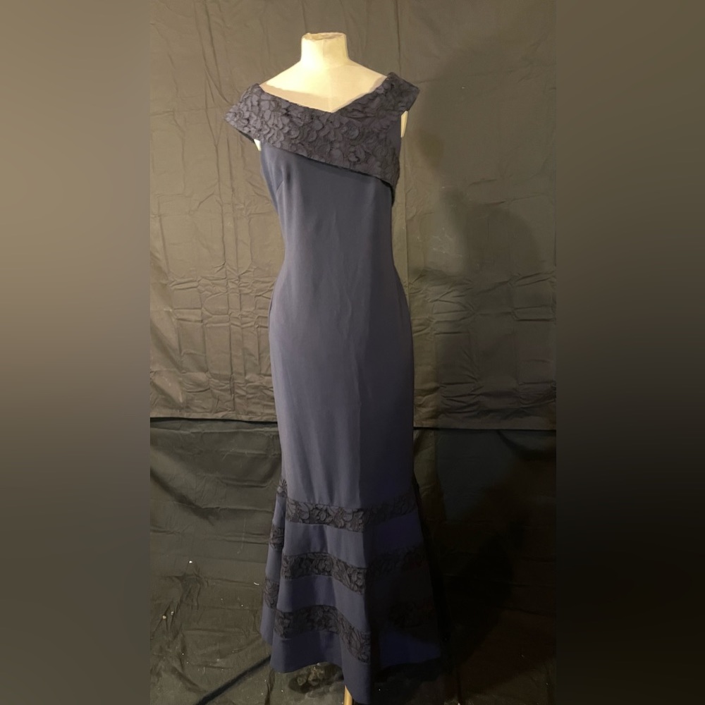 Ralph Lauren 10 Claudinah Navy Blue Lace Off Shoulder Mermaid Evening Dress Gown - Picture 3 of 11